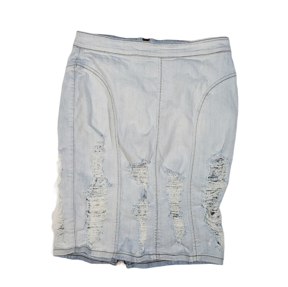 Vintage Guess Denim Wiggle Skirt Sz Medium Light Jean Wash Distressed Zipper Y2K